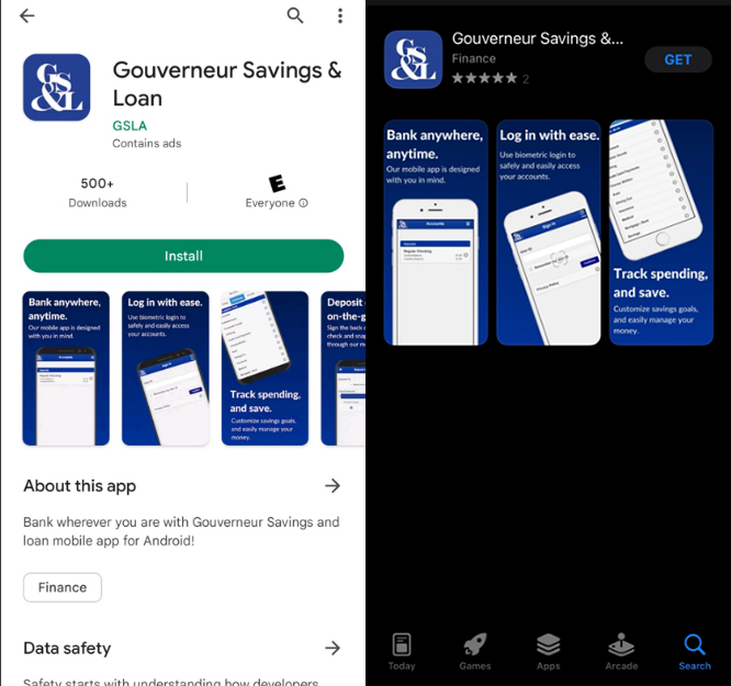 gouverneur savings and loan association mobile apps